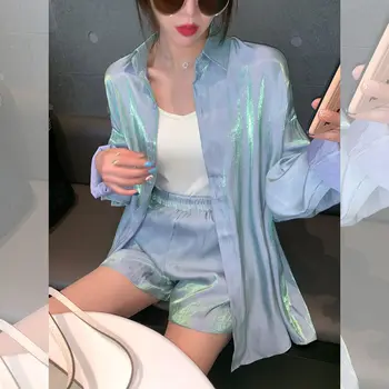 Odsevni Žensk Doma Obleke Poletje Pižamo Obleke, Hlače korejski 2 Delni Set Loungewear Sleepwear Pijama Mujer 2021