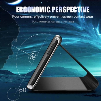 Ogledalo Smart Flip Primeru Telefon Za Huawei Honor 8C 8A V20 Y5 Y7 Pro Y6 Y6S Y9 Y8S Prime 2018 2019 Oknu Stoji Zaščitnik Pokrov