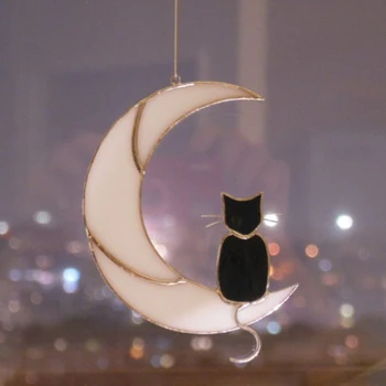 Okno Visi Luštna Mačka Oblika Modela, Vitraž Dom Dekoracija Dodatna Oprema Black Cat Na Luni Decoracion Hogar Koncertni