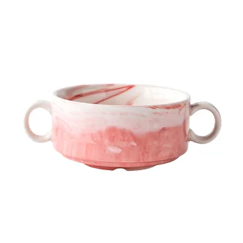 Olerd Nordijska marmorirano dvojno uho skledo keramični zajtrk kaša sladica skledo restavracija kreativnih roza siva juha pokal YWW115#