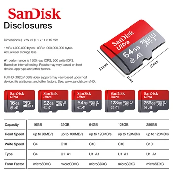 Original SanDisk Micro SD Kartico 128GB 32GB 64GB 16GB Ultra TF kartice Razred 10 Pomnilniške Kartice Flash Kartice microSD mini card za Telefon