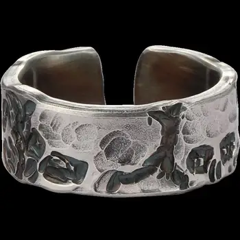 Originalne ročno kovani obrti, odpiranje lobanje nastavljiv prstan nesramna pretirana trendy čar moške srebrni nakit