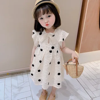 Otroci Obleko Za Dekle 2021 Poletje korejski Oblačila Srčkan Lok Polka Dot Princesa Obleke 3 4 5 6 7 Let Dekleta vestidos Otroške Kostume