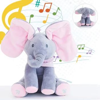 Otroške Igrače Slon Plišastih Igrač Bo Pela z Glasbo Slon Kritje Oči Baby Slon Lutka Otrok, ki Spremljajo Igrača Peekaboo