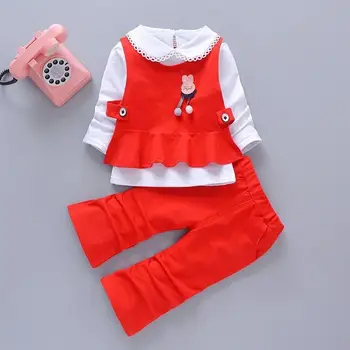 Otroško Oblačila Baby Dekleta Priložnostne Obleko 2021 Jeseni Nove Čiste Barve Dolgo Rokavi T-shirt Telovnik Obleko In Hlače 3Pcs Obleke Set