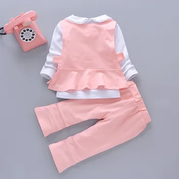 Otroško Oblačila Baby Dekleta Priložnostne Obleko 2021 Jeseni Nove Čiste Barve Dolgo Rokavi T-shirt Telovnik Obleko In Hlače 3Pcs Obleke Set