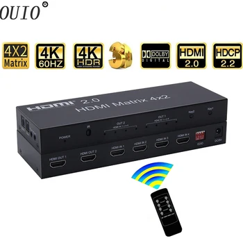 OUIO 2.0 HDMI Matrix 4x2 4K @ 60Hz HDR Stikalo za Ločevanje 4 v 2 out Optical SPDIF + 3.5 mm Audio jack Extractor HDMI Preklopnik