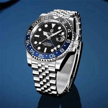 PAGANI DESIGN Moške Samodejno WatchTop blagovne znamke Safirno Steklo, Nerjaveče Jeklo MechanicalWatch 100M Nepremočljiva Mens Watch GMT