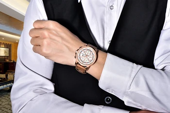 PAGANI DESIGN Vrh Quartz Mens Watch Koledar Kronograf pozlačeni Luksuzne blagovne Znamke Usnje Priložnostne Večnamenske Športne Ure
