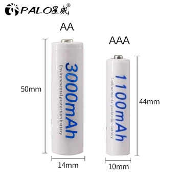 PALO 1,2 V 1100mAh AAA Baterijo za ponovno Polnjenje in AA Polnilne Baterijo 3000mAh z 4 Reže LCD-Zaslon Smart Polnilec za Baterije
