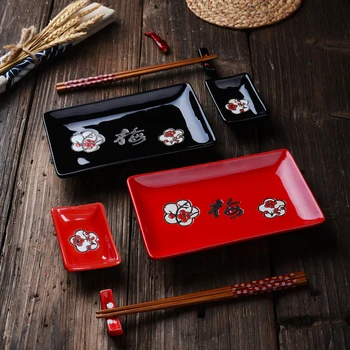 Panbado Japonski Slog Slive Porcelana Suši Plošča Set z 2XSushi Plošče,Dip Jedi,Drži Stojalo,Bambusove Palčke Gift Box Set