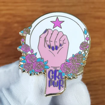 Pastelnih Dekle Moči Broška motivacijski slogan Značko Cvet ženske Emajl Pin feministične nakit