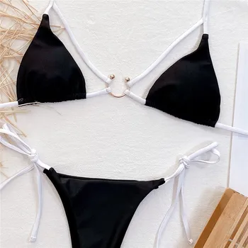 Peachtan Brazilski mikro bikini 2021 Mozaik kopalke ženske Trikotnik kopalke ženska Seksi kopalke Visoko izreži biquini poletje