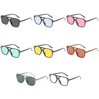 Peekaboo kvadratni okvir sončna očala za ženske, modro rumena dvojno most modna sončna očala za moške uv400 barve zelene leče