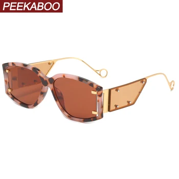 Peekaboo rjava ščit sončna očala ženske kvadratni rumena modna moška sončna očala letnik uv400 poletje slog, pol kovinskih vroče prodaje