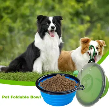 Pes Sklede Potovanja Upogljivi Mačka Vodo Skledo Prenosni Foldaway Posodo S Pokrovom & Carabiner BPA-Free Stroj Posode Hrane za Hišne živali
