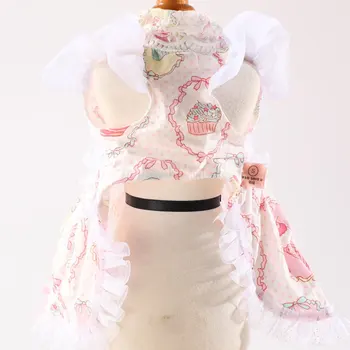 Pet Oblačila Risanka Obleke za Psa Tanke Obleke Majhne Kostum Sladoled Torto Tiskanja Psi Srčkan Pomlad Poletje Dekleta Ovratnik Perro