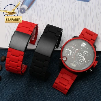 Plastična obloga Jeklenih Watch Trak za DIZELSKE Watch Band Dz7396 Dz7370 Dz4289 Moški Nepremočljiva Watch Zapestnica 28 mm, Rdeče Črno