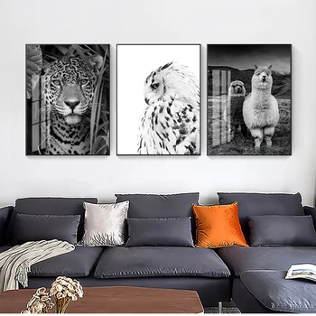 Platno Barvanje Slike za Dnevni Sobi Doma Dekor Jaguar Krava Srčkan Alpake Živali Plakat in Tiskanje Črno Belo Steno Umetnosti Vrtec