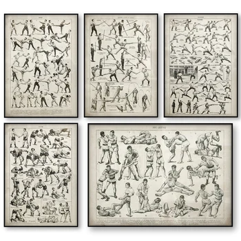 Platno Natisne Slikarstvo Jiu Jitsu Wall Art Plakat Tehnike, Rokoborba, Boks Sliko Za Spalnico Nordijska Doma Dekor Dekoracijo