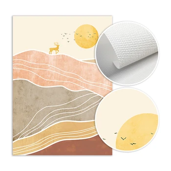 Platno Umetniško Slikarstvo Tiskanja Nordijska Minimalističen Povzetek Stenskih Slikah, Dnevna Soba Dekor Sun Moon Elk Alpska Pokrajina Plakat