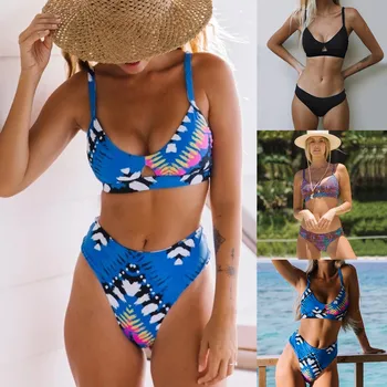 Plus Velikost Ženske Mixcolor Tiskanja Split Bikini Komplet Kopalke, Kopalke Plažo Digitalni Votlih Iz Seksi Zanko Bikini 2021 Mujer
