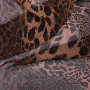 Po Meri Leopard Tiskanja Georgette Tkanine Tanek Prozoren Mulberry Svile Oblačila Diy Šivanje Krilo Šal Obleko Iz Svile Poletje Nova