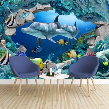 Po meri Zidana 3D Seascape Podvodni Svet Delfinov, Risanka Sliko Fotografija Ozadje Za Otroke, Soba, Spalnica, Dnevna Soba, TV Ozadje