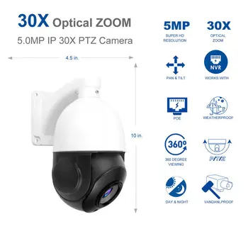 POE PTZ IP Kamera 5MP Super visoke LOČLJIVOSTI 2592 x 1944 Pan/Tilt 30x Zoom Speed Dome Kamere H265 Hikvision Združljiv Onvif 48V POE NVR
