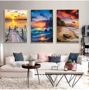 Pogled na morje Ljubitelje Krajine Sunset Slikarstvo na Platno Art Naravne Kulise Sliko Stenski Dekor Moderna Dnevna Soba Dekor Plakat