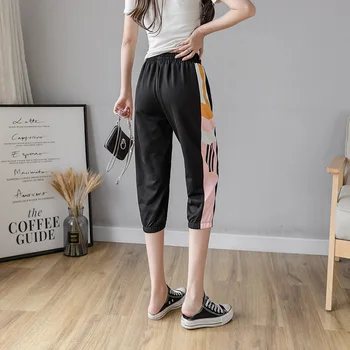 Poletje 2021 nov Modni Tele-dolžina hlače ženske ulica slog svoboden Sweatpants Vrvico priložnostne Mozaik ženski Harem hlače
