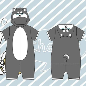 Poletje Anime Shiba Inu Cosplay Pižamo Unisex Kawaii Corgi Hooded kratek Jumpsuits Pižamo Mehko enem kosu Sleepwear