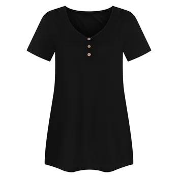 Poletje dame moda Proti-vrat barva gumb kratka sleeved majica T-shirt Moda barva gumb kratka sleeved Proti-vrat 02*