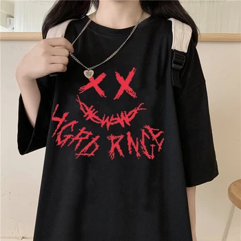 Poletje kratkimi rokavi ženske T-shirt hudič solze retro smeška tiskanje vrh hip-hop anime prevelik street punk stil majica s kratkimi rokavi ženske
