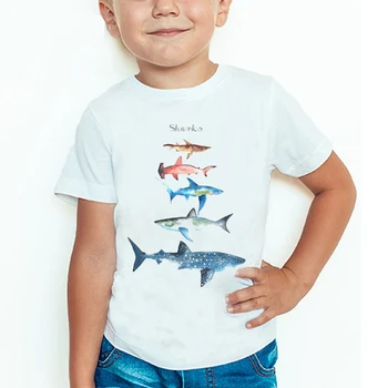 Poletje moda shark natisni T-shirt otrok Harajuku kita design kratka sleeved baby girl boy summer krog vratu bombaž Tshirt