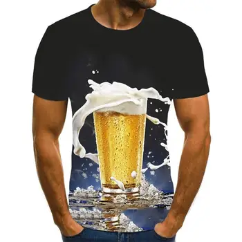 Poletje Moški T-shirt 3D Pivo Čas Kratek Rokav Novost Vode Vzorec O-Vrat Vrhovi Tees Smešno 3D Tiskanih Ulične Tshirt