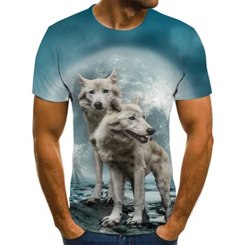 Poletje Moških Wolf 3D Tiskanja Moški T-Shirt Živali Gra[hic Kratek Rokav Moda Dihanje Krog Vratu Hip Hop Male Vrhovi Tees XXS-6XL