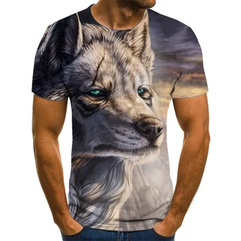 Poletje Moških Wolf 3D Tiskanja Moški T-Shirt Živali Gra[hic Kratek Rokav Moda Dihanje Krog Vratu Hip Hop Male Vrhovi Tees XXS-6XL