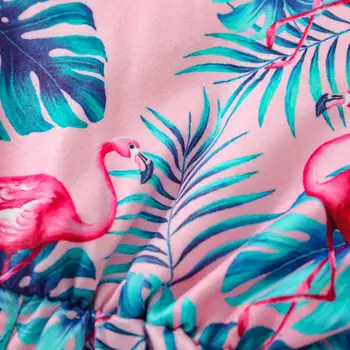 Poletje Otrok Dihanje Baby Dekleta Jumpsuit Flamingo Listov Tiskanje Čipke Dekoracijo brez Rokavov Enotni-zapenjanje Suspender Romper