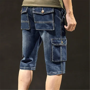 Poletje Tanke Jean Hlače za Moške Naravnost Svoboden Priložnostne Modro Vrečko Denim Jeans Kratke Hlače, Plus Velikost Mens Kavboj Moških Oblačil
