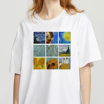 Poletje Van Gogh Majica s kratkimi rokavi Ženske Modne ulice oblačila Tshirt Estetske Ženskih Oblačil, Kratkimi Vrhovi t-shirt
