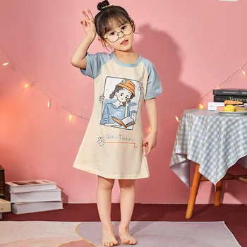 Poletje za otroke nightdress deklica kratka sleeved tanke oddelek luštna dekleta kratka sleeved pižamo risanka domov storitev