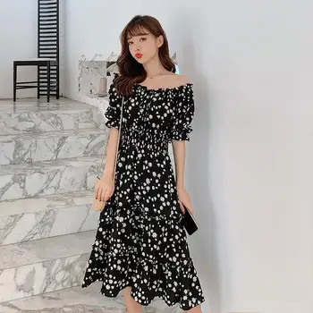 Poletje Žensk 2021 Novo Plus Velikost Gothic Plaži Midi Obleka Ženske korejskem Slogu Daisy Cvet Šifon Cvjetnim Tiskanja Priložnostne Obleke