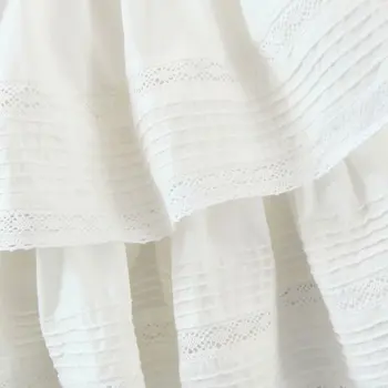 Poletje žensk mini obleka bele bombažne vezenine, O vratu votlih iz stranke obleko čipke kratek rokav elegantno trdna vestidos