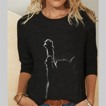 Poletje ženska Majica s kratkimi rokavi Smešno Luštna 3D Mačka Vzorec Moda Priložnostne Krog Vratu Dolg Rokav Vrhovi