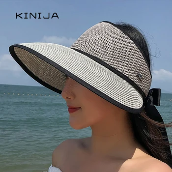Poletje ženska slamnati klobuki lok Povoj sombrero playa prevelik plaži skp fedora klobuk, ki je za ženske velika široko roba sonca Prazno cilinder