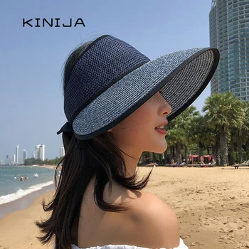 Poletje ženska slamnati klobuki lok Povoj sombrero playa prevelik plaži skp fedora klobuk, ki je za ženske velika široko roba sonca Prazno cilinder