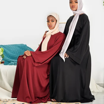 Poletje Ženske Minimalno Slog Obleko Maxi Svoboden Muslimanskih Abaya Nidha Long Sleeve Solid Color Dubaj Turčija Skromno Haljo Tam Kaftan Islam