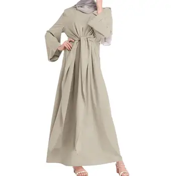 Poletje Ženske Priložnostne Slog Obleko Maxi Svoboden Abaya Nidha Long Sleeve Solid Color Dubaj Turčija Skromno Haljo Tam Kaftan Islam