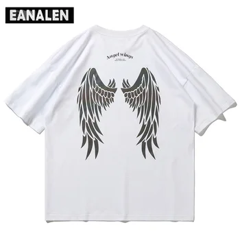 Poletne moške reflektivni angel krila graphic T-shirt moda ulične prevelik kratek rokav T-shirt Harajuku slog hip hop